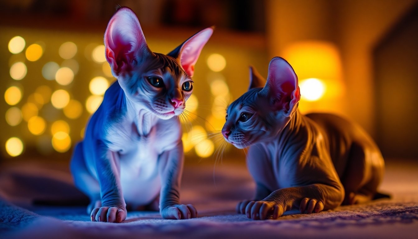 Gato Sphynx jugando en casa