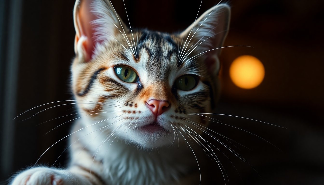 Gato usando sus bigotes para detectar objetos cercanos