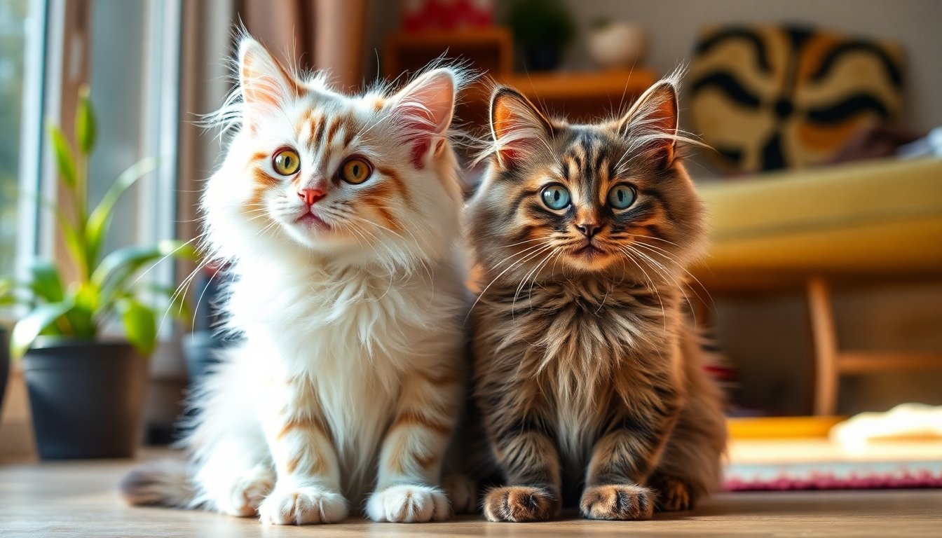gatos de pelo largo y corto en un hogar