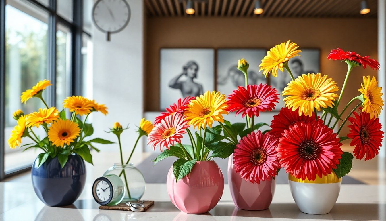 Gerberas coloridas en macetas