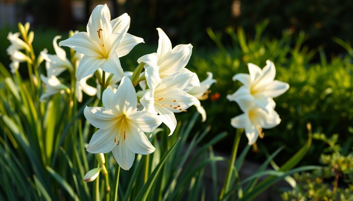 Gladiolos blancos en el jardín