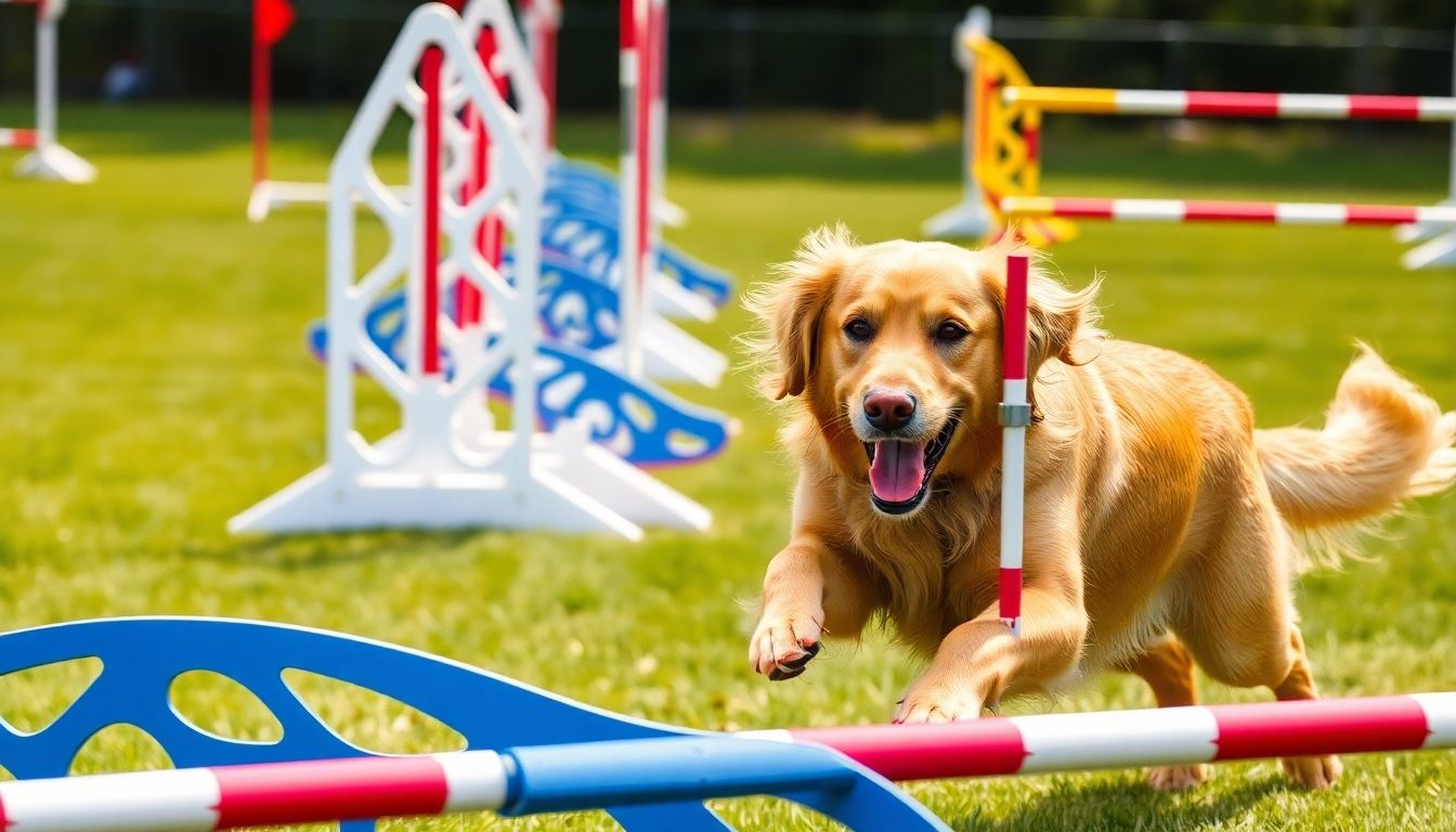 Golden retriever en entrenamiento de agilidad