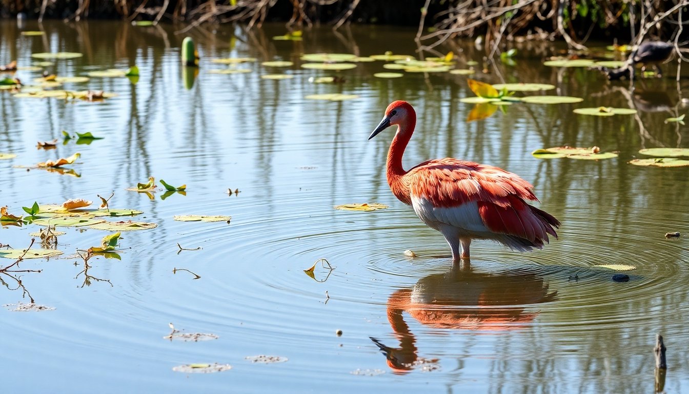 Grulla de corona roja en reservas de Poyang