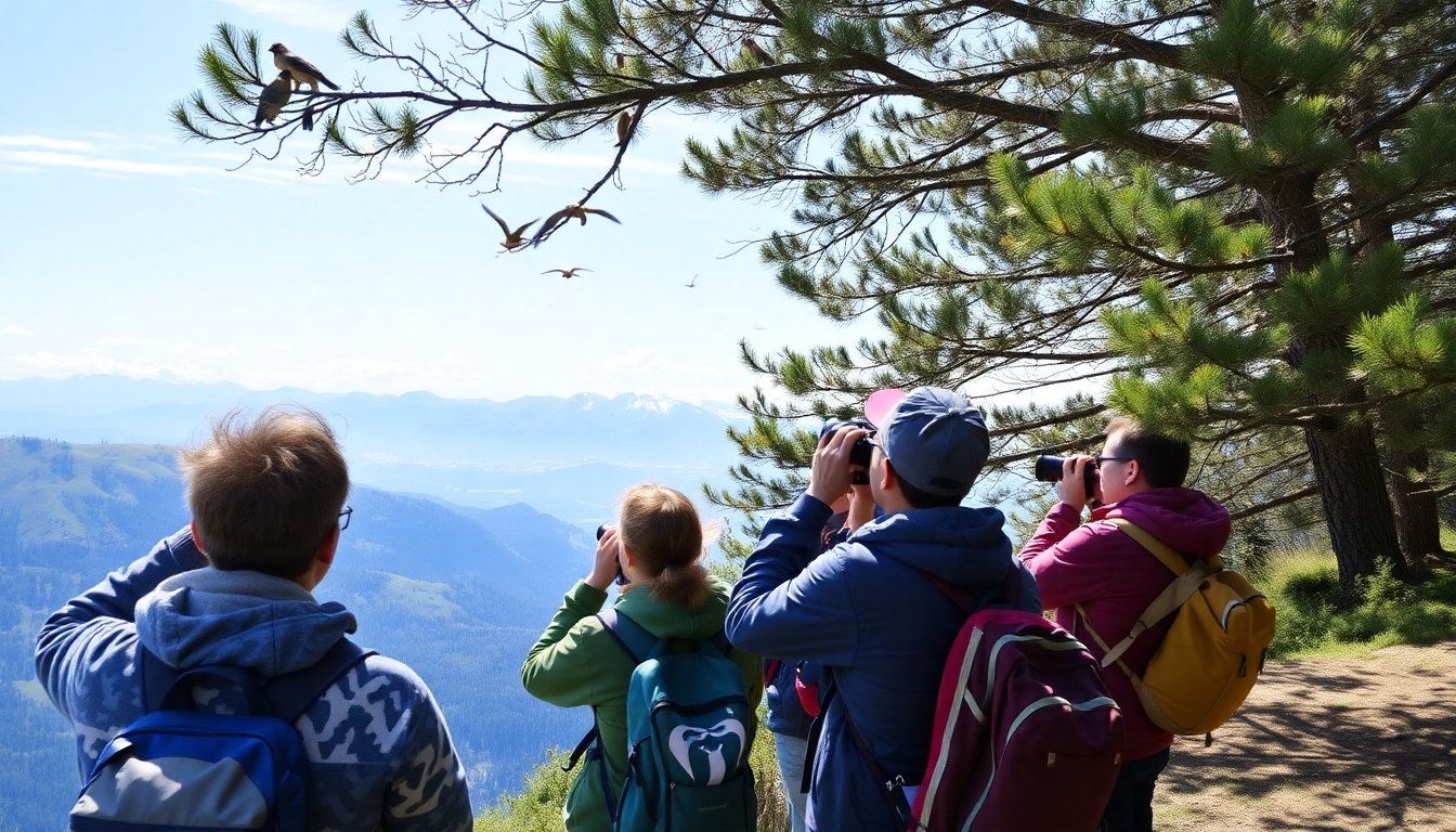 Grupo de observadores de aves en una ruta de birdwatching en Suiza