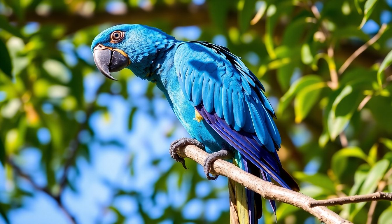 Guacamayo azul en un árbol