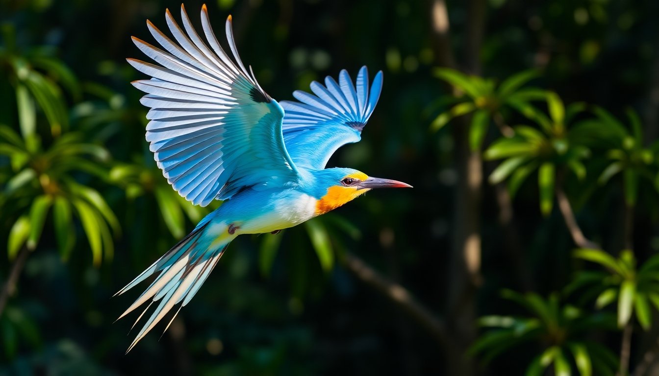 Guacamayo Azul en vuelo sobre la selva de Belice