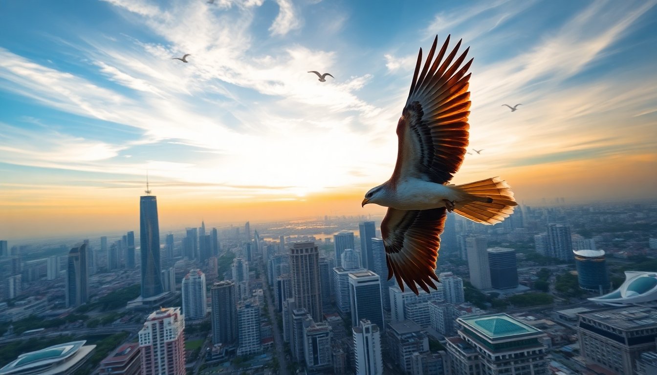 Halcón peregrino en vuelo sobre Singapur