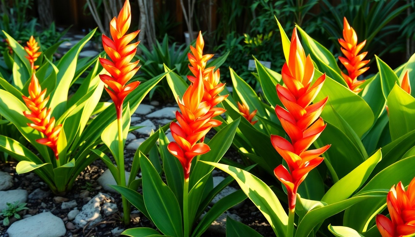 Heliconias en un jardín sostenible