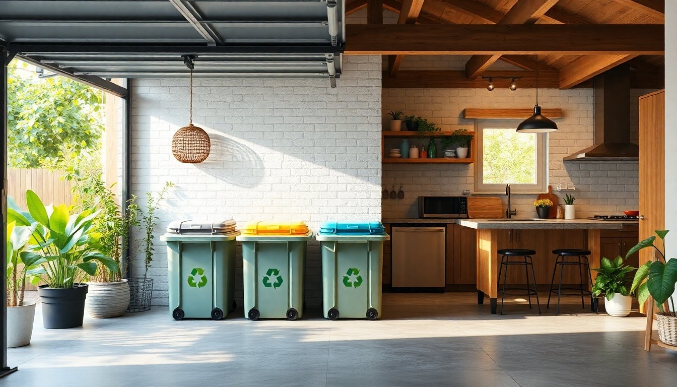 Hogar sostenible con botes de basura para reciclaje