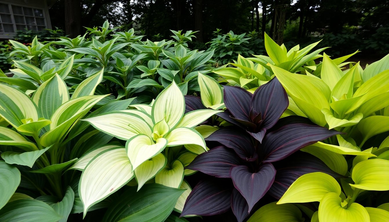 Hostas en jardín sombreado