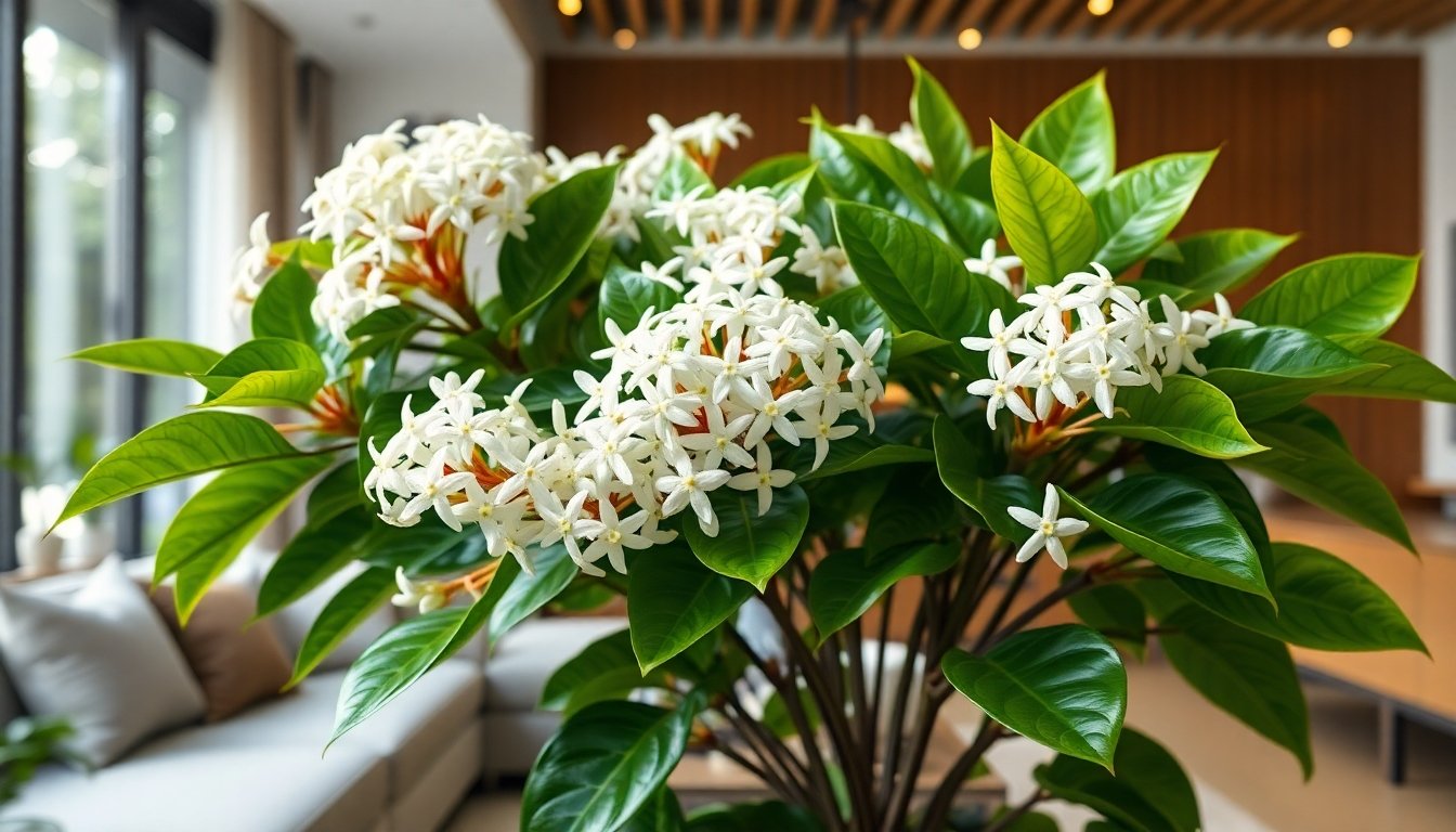 Hoya carnosa compacta floreciendo en el interior