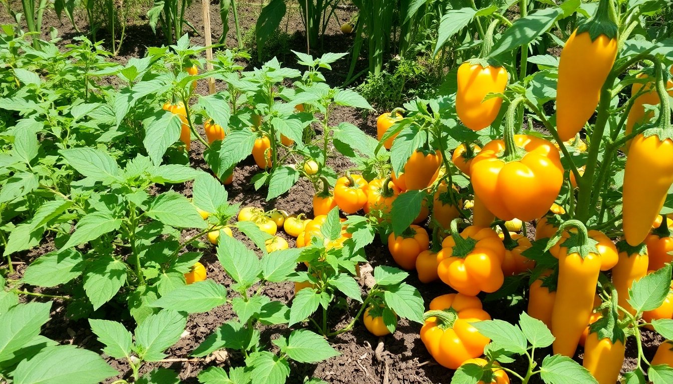 Huerto con vegetales naranjas y amarillos