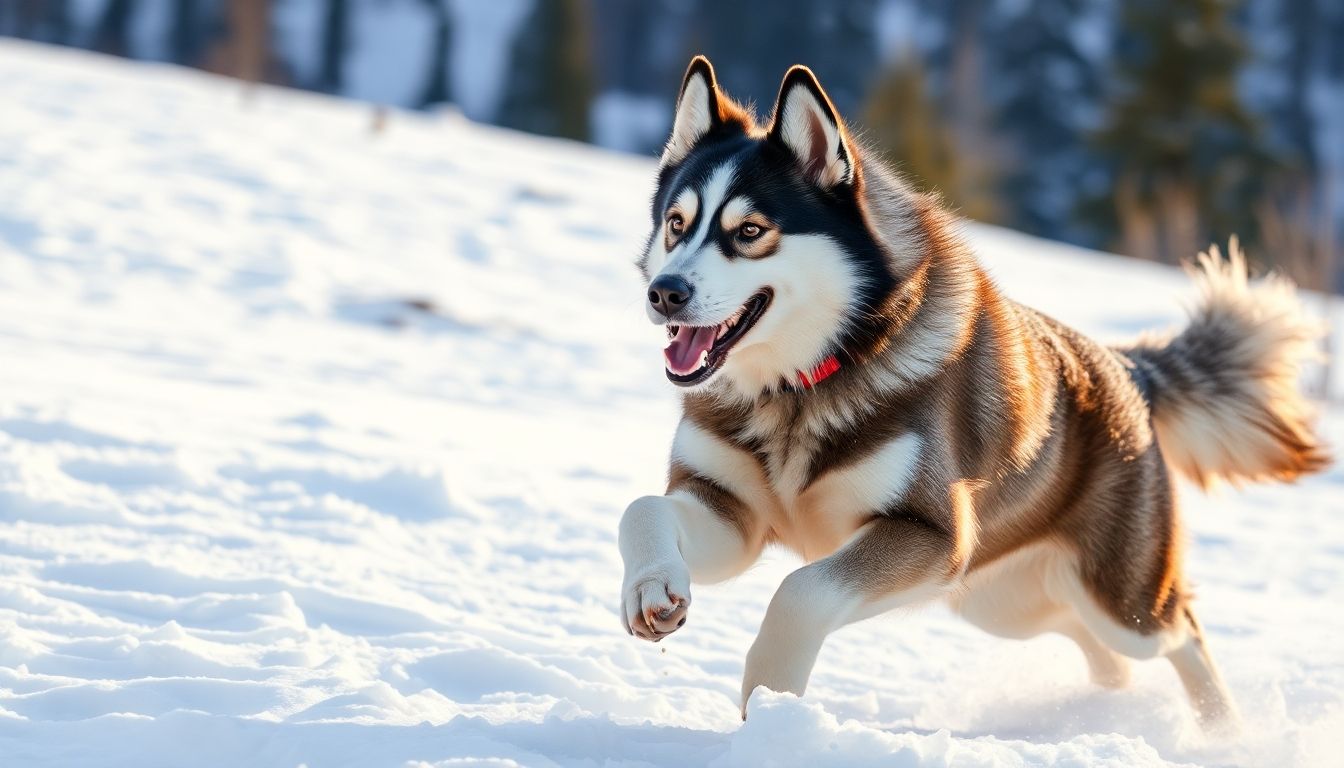 Husky Siberiano corriendo en la nieve