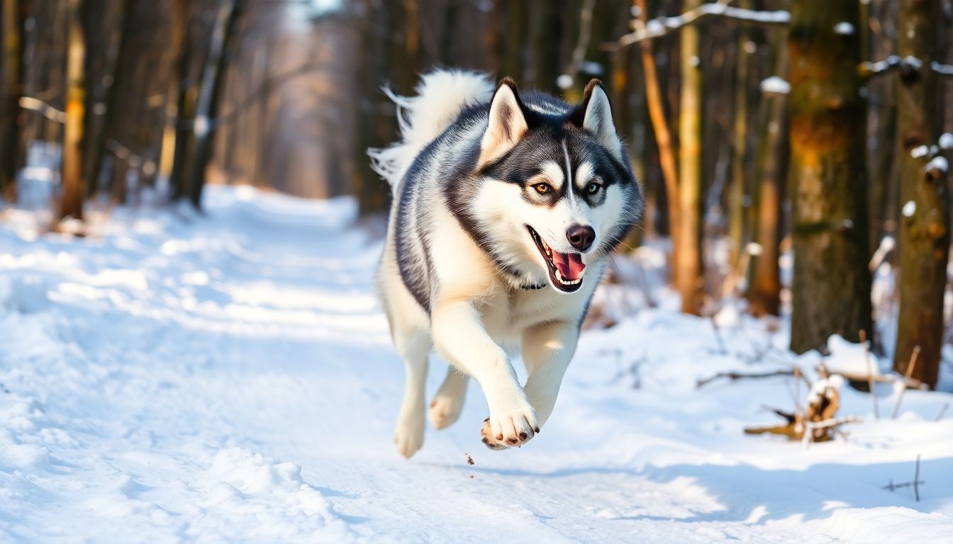Husky siberiano corriendo en la nieve