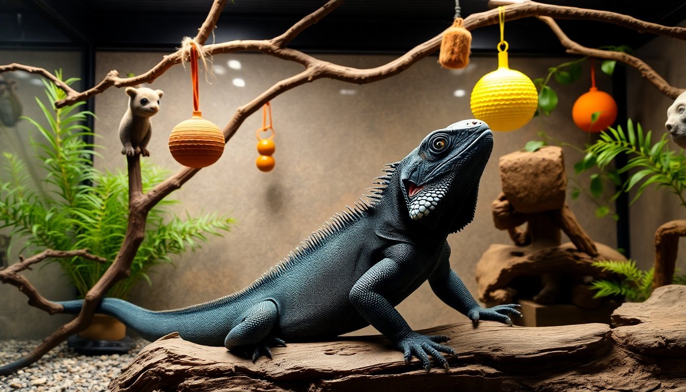 iguanas negras jugando en su terrario