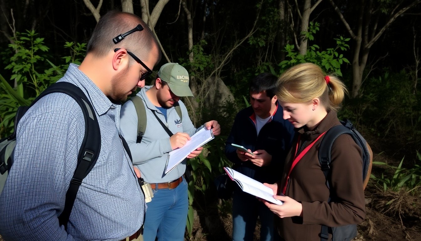 Investigadores estudiando fauna en parque nacional