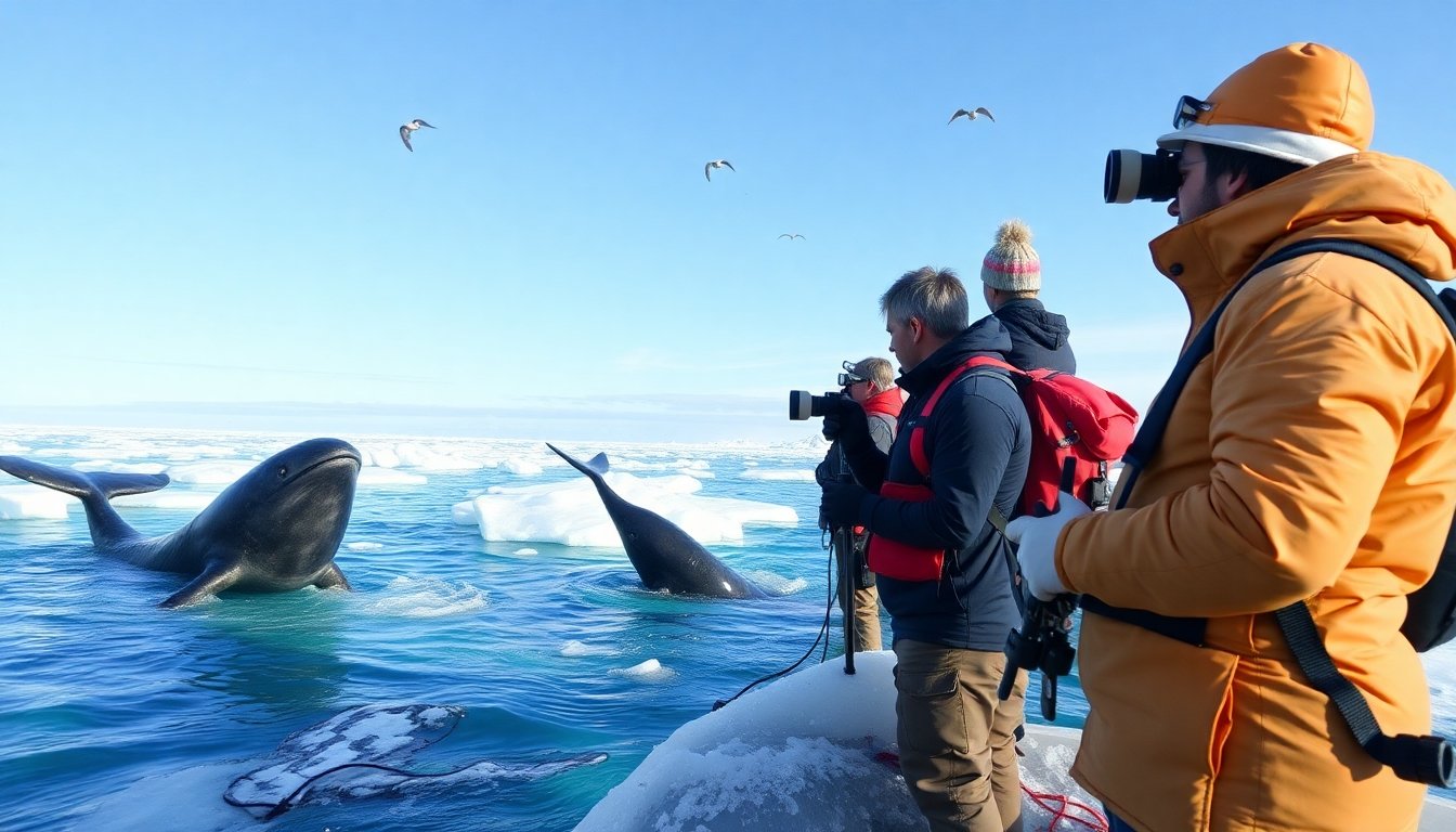 Investigadores estudiando narvales