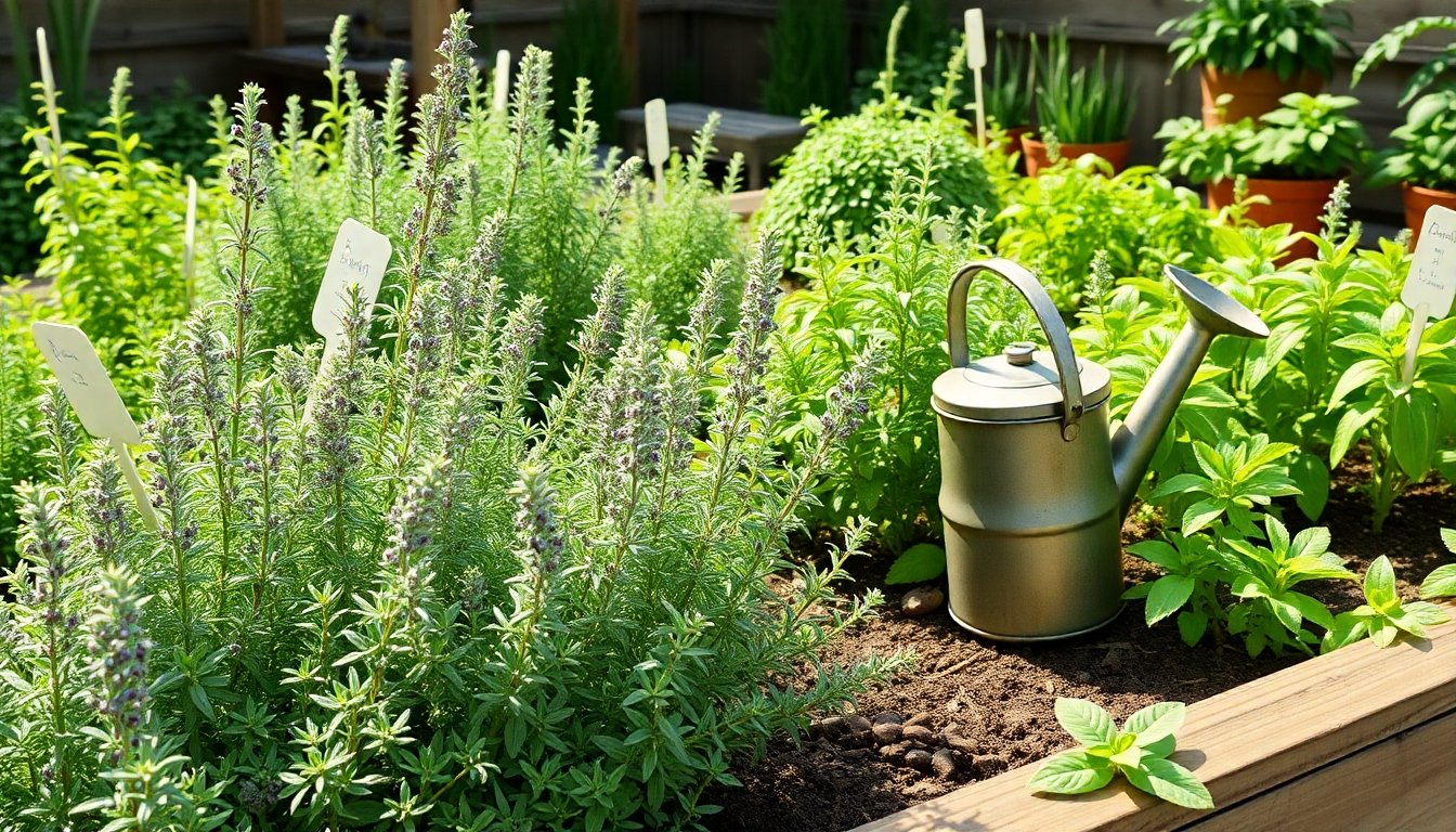 Jardín con tomillo y otras hierbas aromáticas