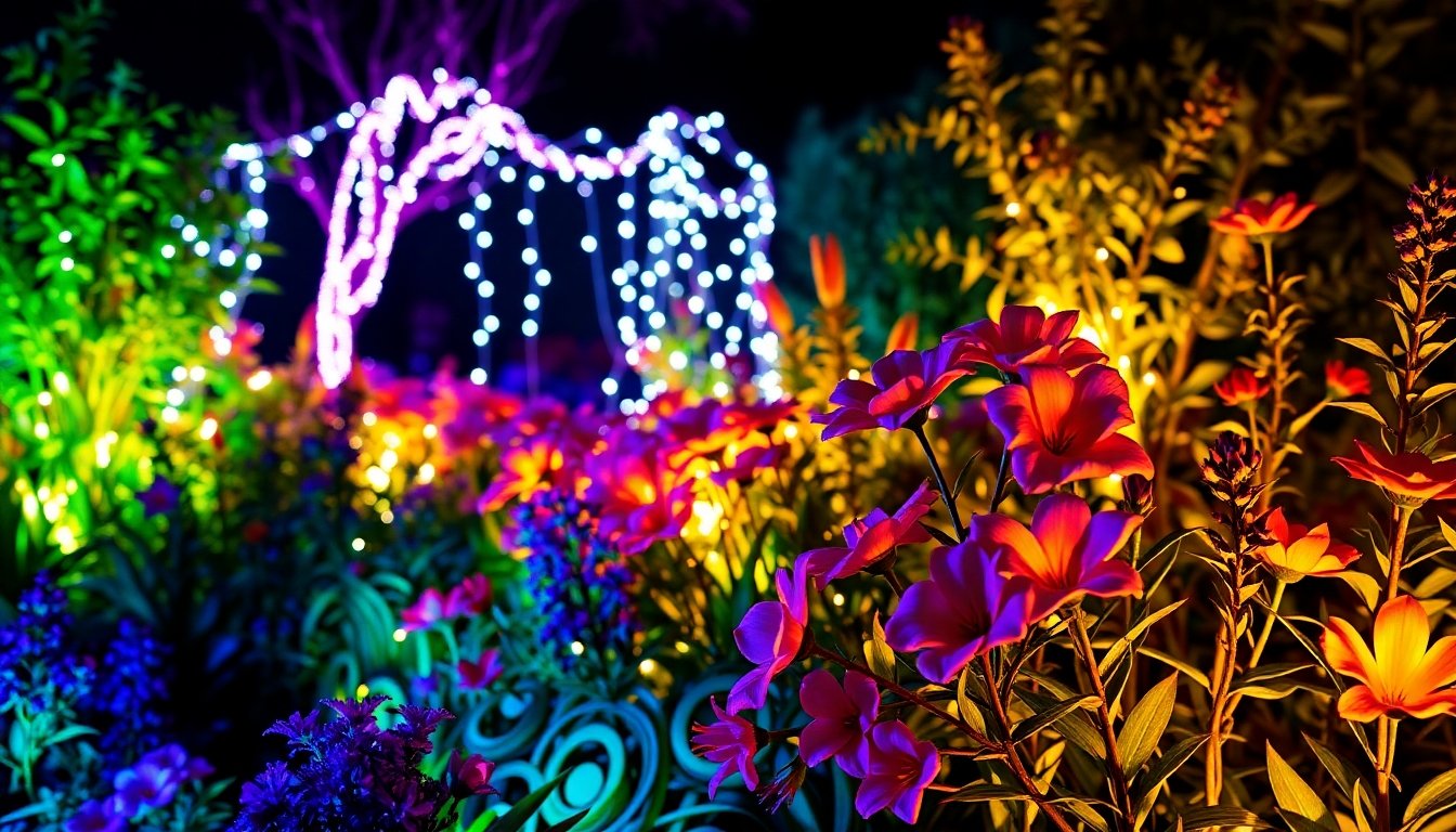 jardin iluminado con luces decorativas