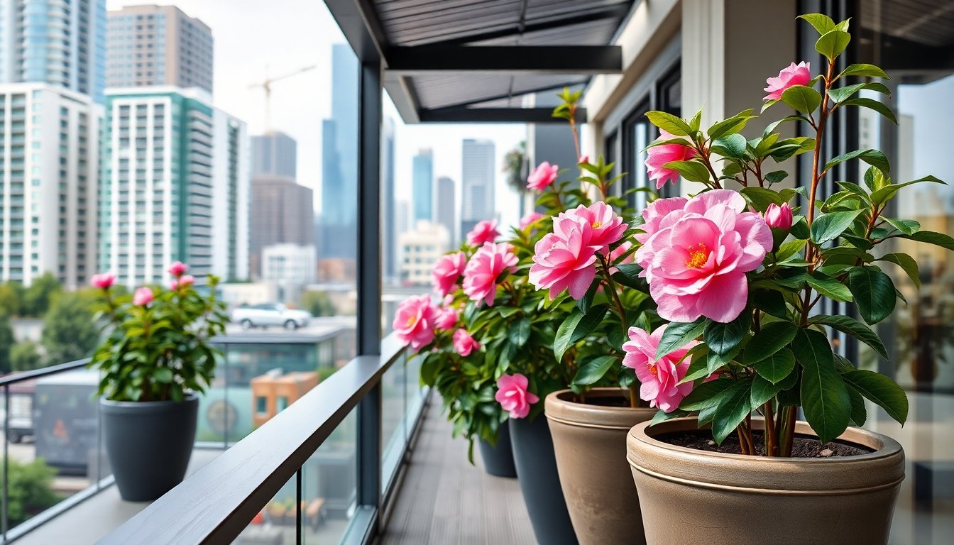 jardin urbano con camelias flores
