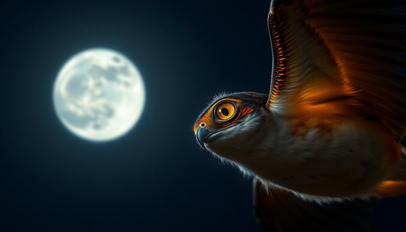 Lechuza dominicana en vuelo nocturno