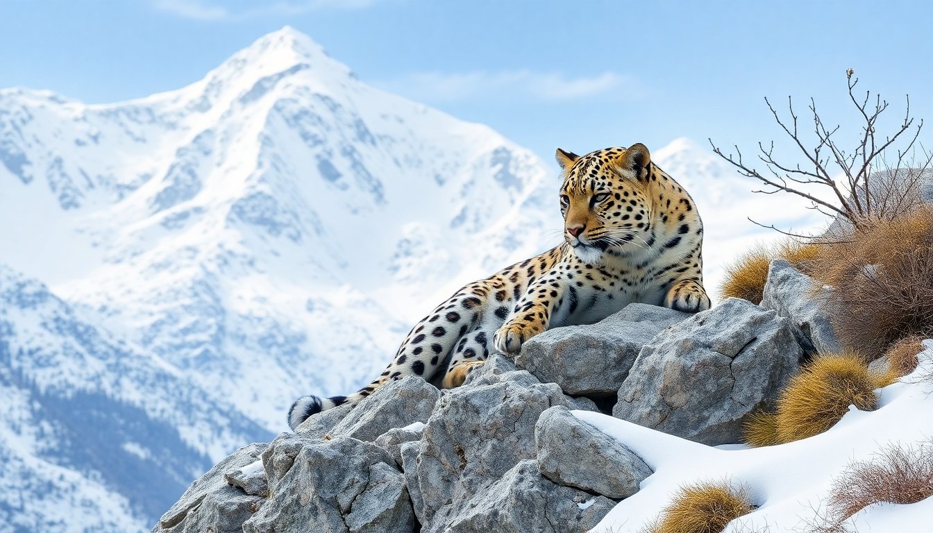 Leopardo de las nieves en el Himalaya Nepal