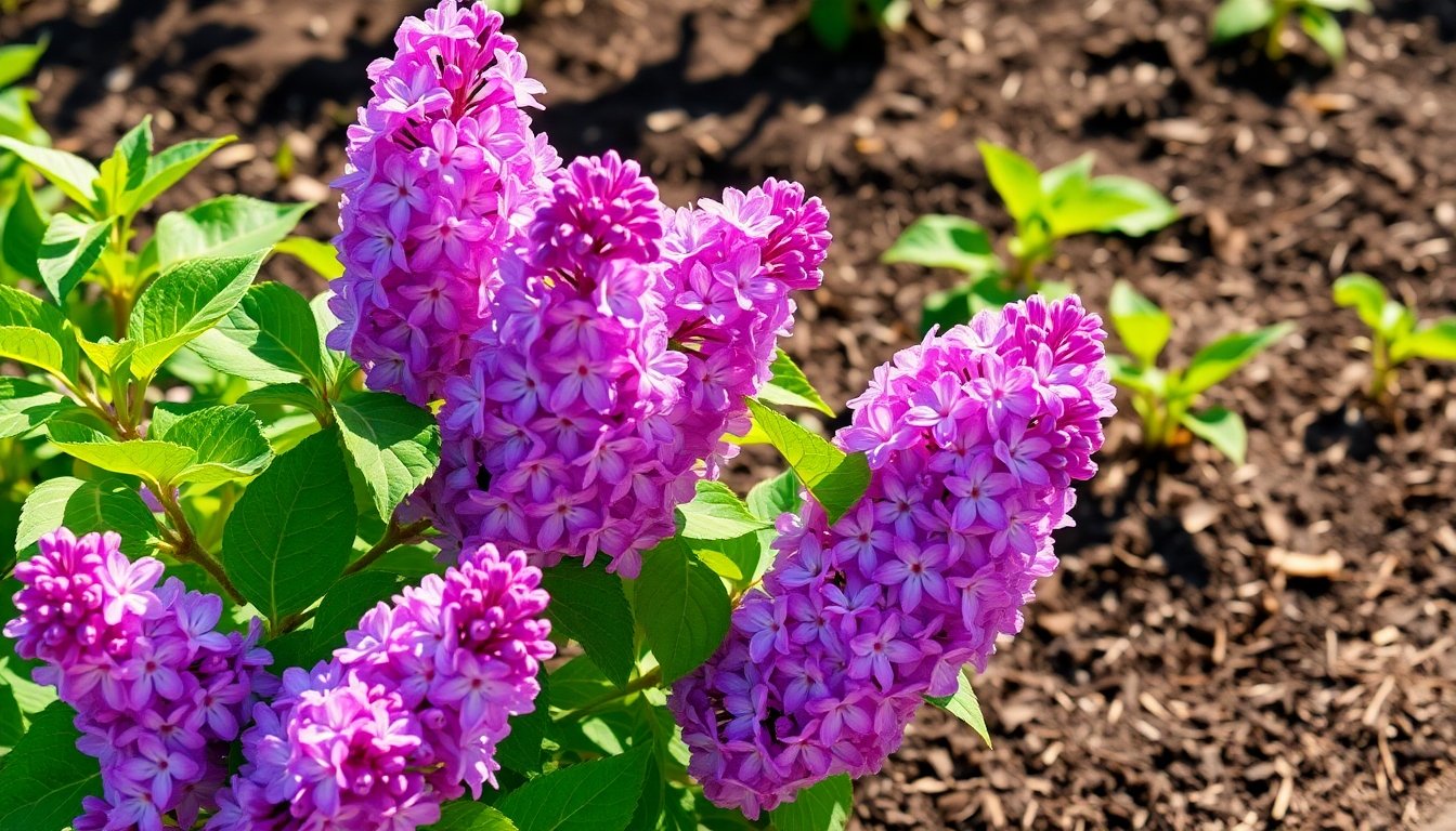 Lilas flores creciendo en el jardín