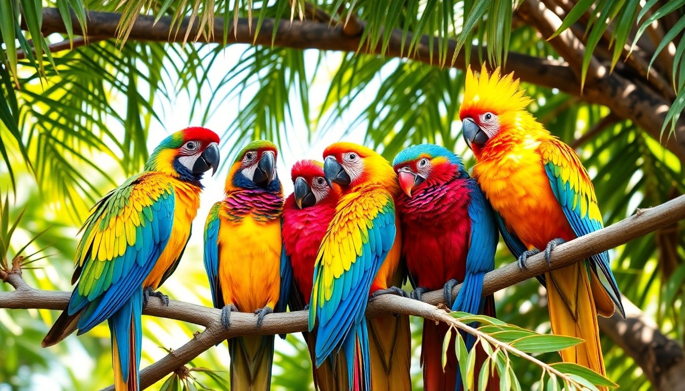 Loros coloridos en su hábitat