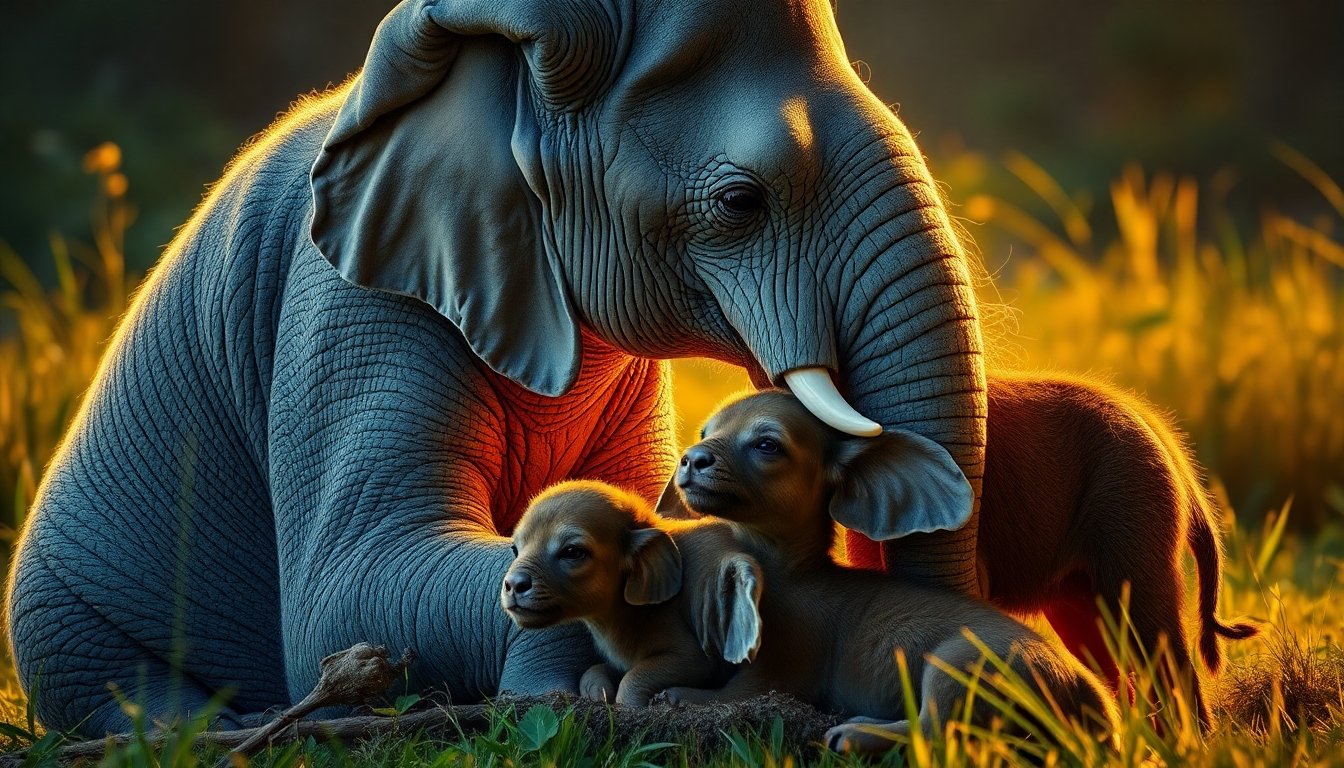 Madre vivípara cuidando de sus crías