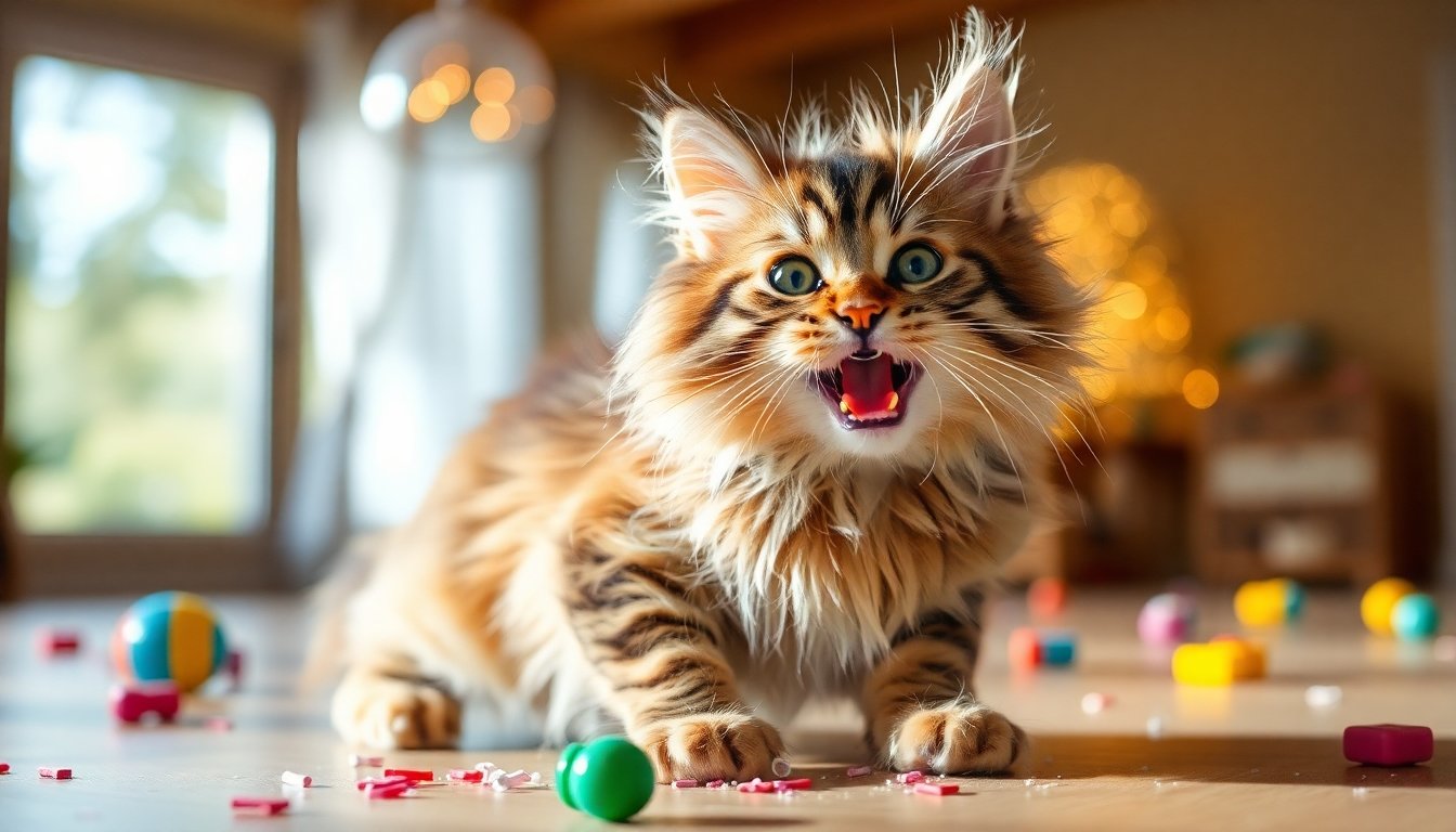 Maine Coon bebé jugando en casa