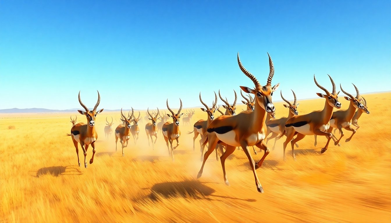 Manada de antílopes corriendo en la sabana