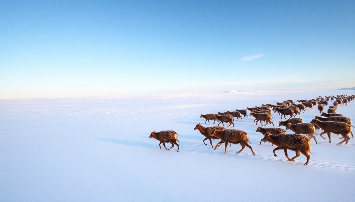 Manada de reno caribú en migración