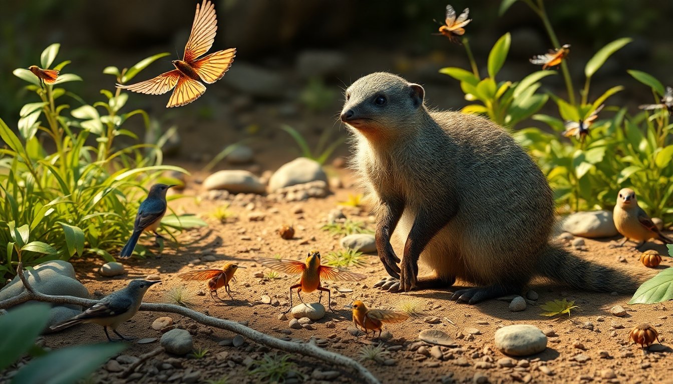 Mangosta interactuando con otras especies