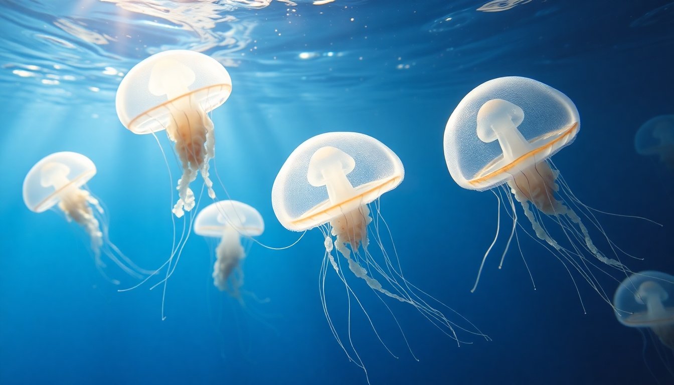 Medusas nadando en el océano