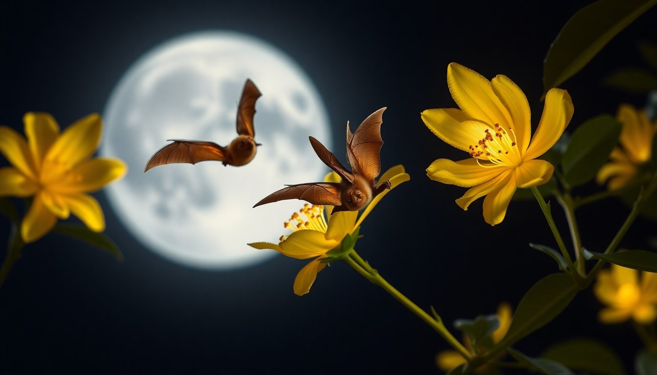 Murciélagos polinizando flores nocturnas