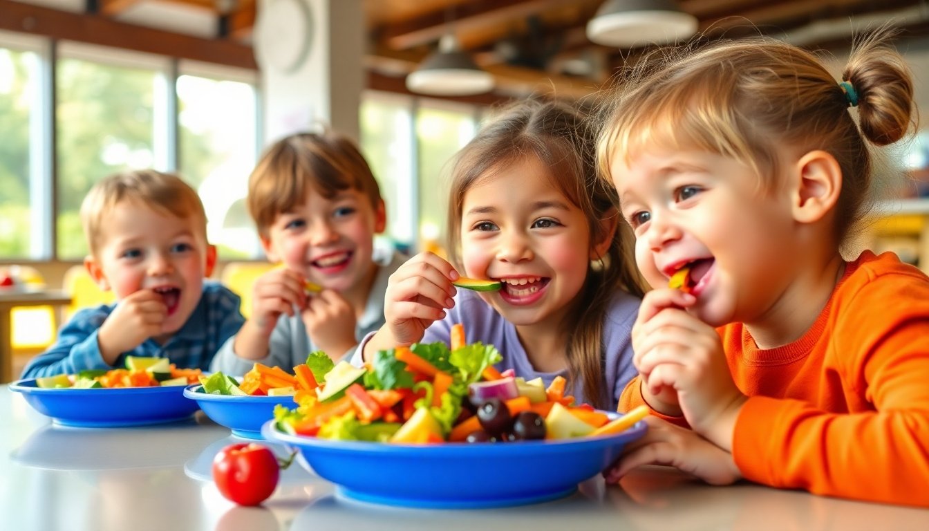 Niños comiendo verduras