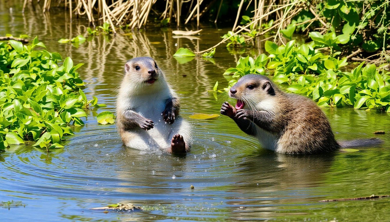 Nutrias jugando en el río