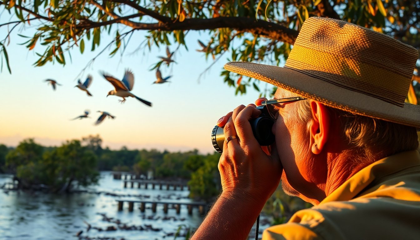 Observador de aves en Cuba con binoculares