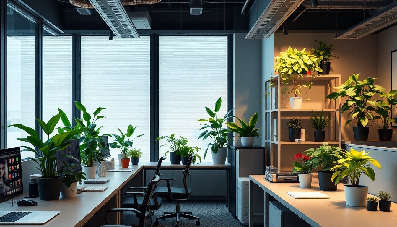 Oficina con plantas que no necesitan sol