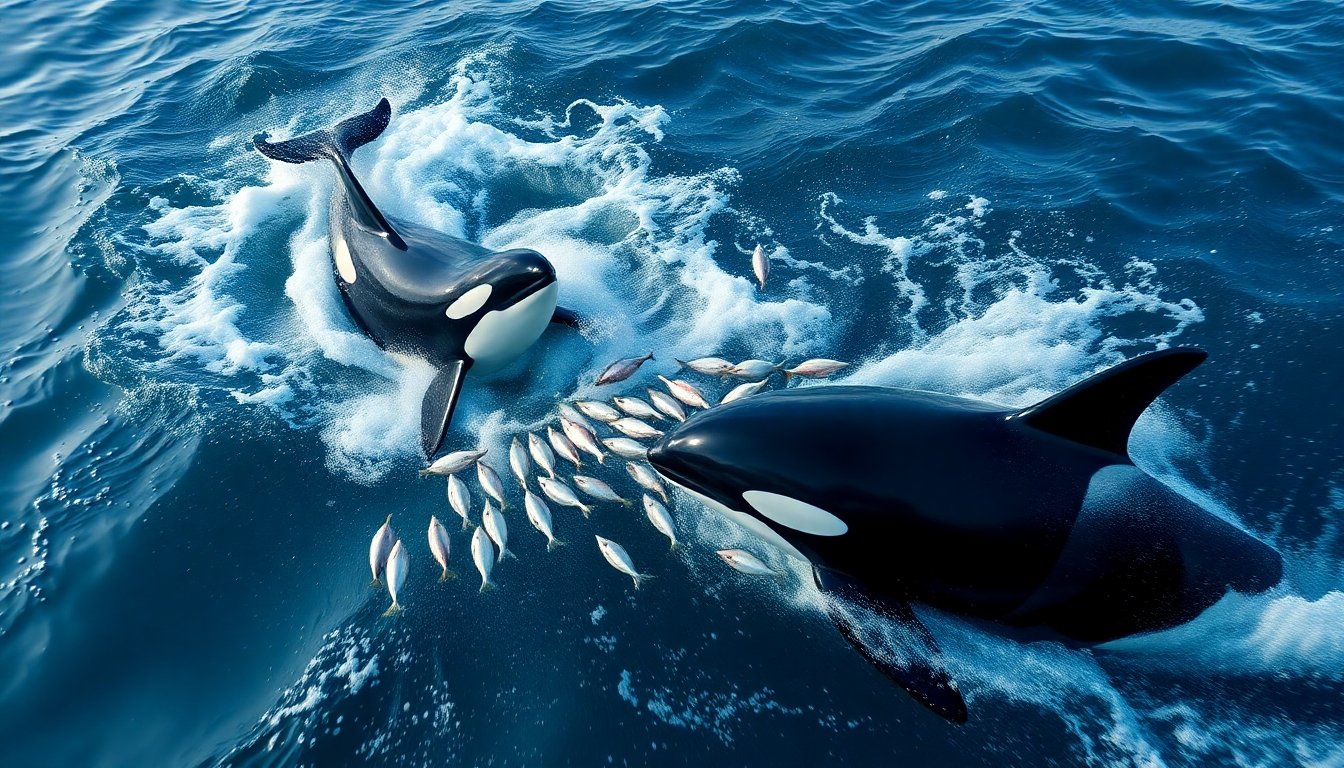 Orca marina cazando en grupo