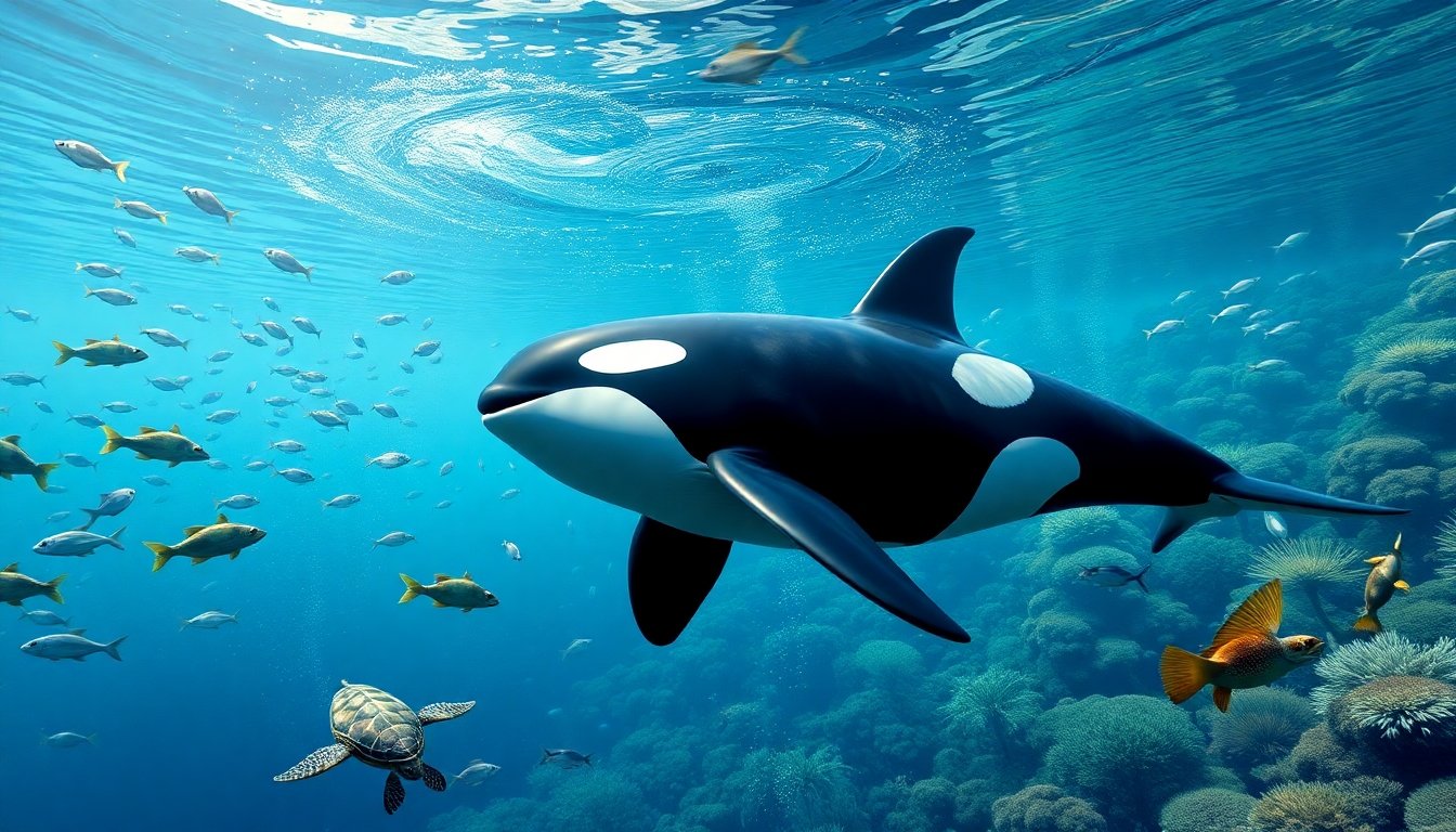 Orca marina nadando en el ecosistema marino