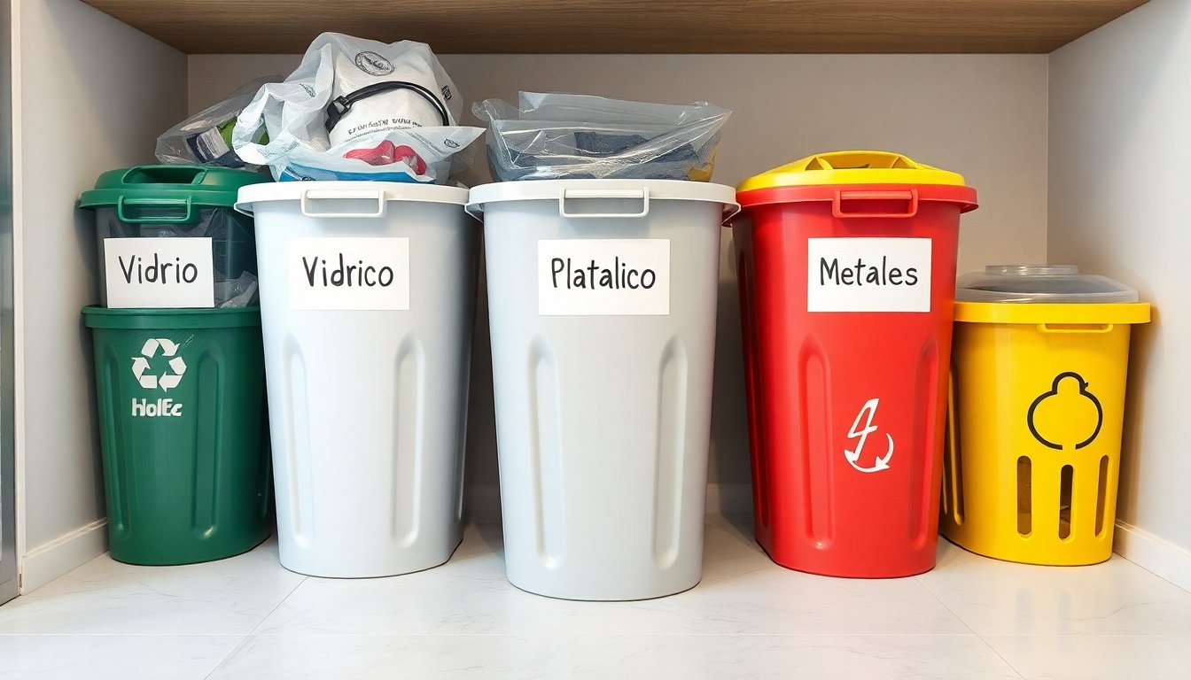 Organización de canecas para reciclaje en el hogar