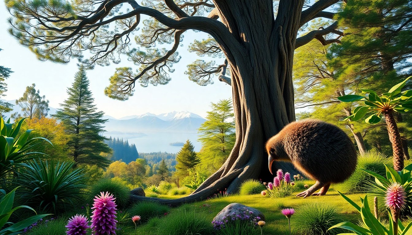 Paisaje natural mostrando la biodiversidad neozelandesa