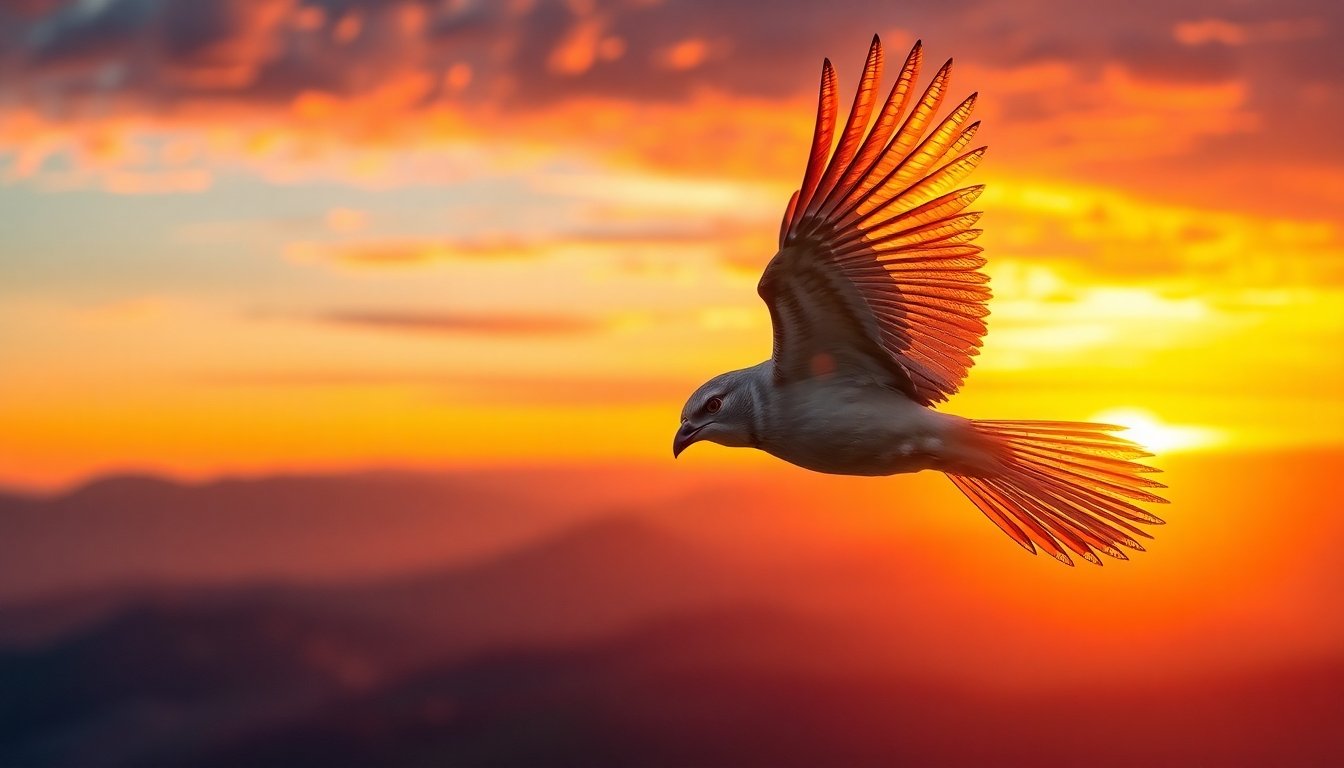 pájaro diamante en pleno vuelo al atardecer