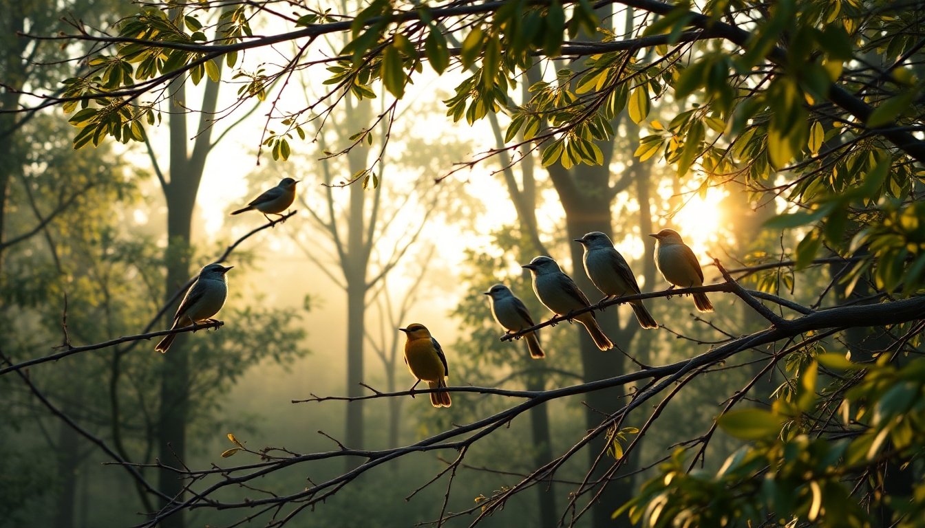 pájaros cantando en el bosque