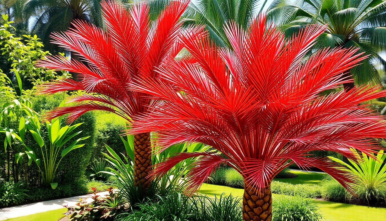 Palmeras pindo en un jardín bien cuidado
