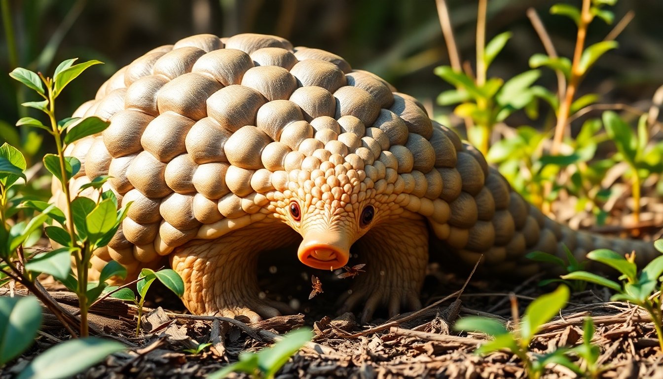 Pangolín alimentándose de hormigas