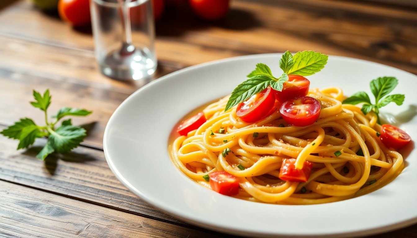 Pasta de calabacín con tomate