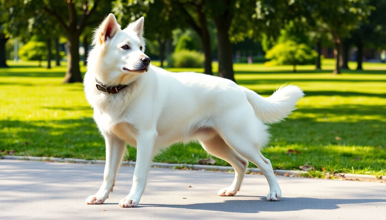 Pastor blanco suizo entrenando en un parque