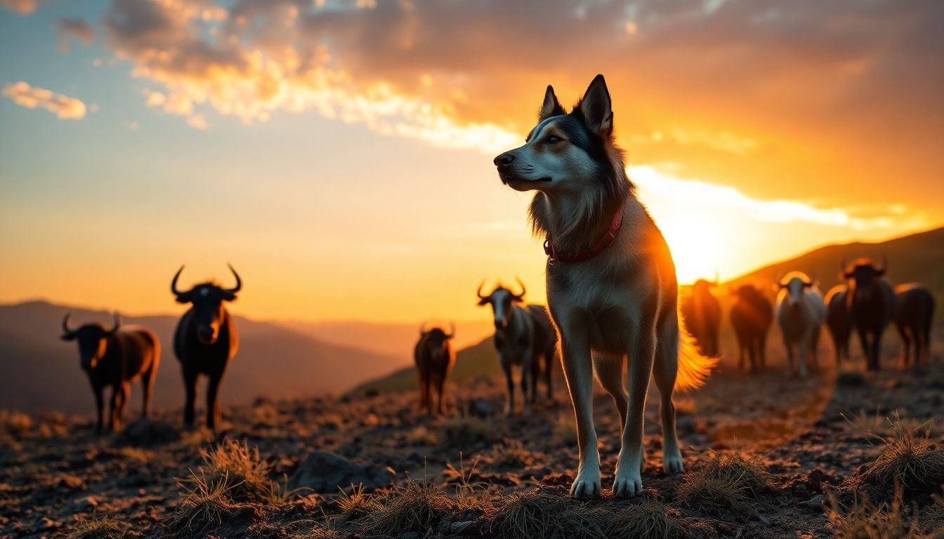 pastor caucásico cuidando el ganado